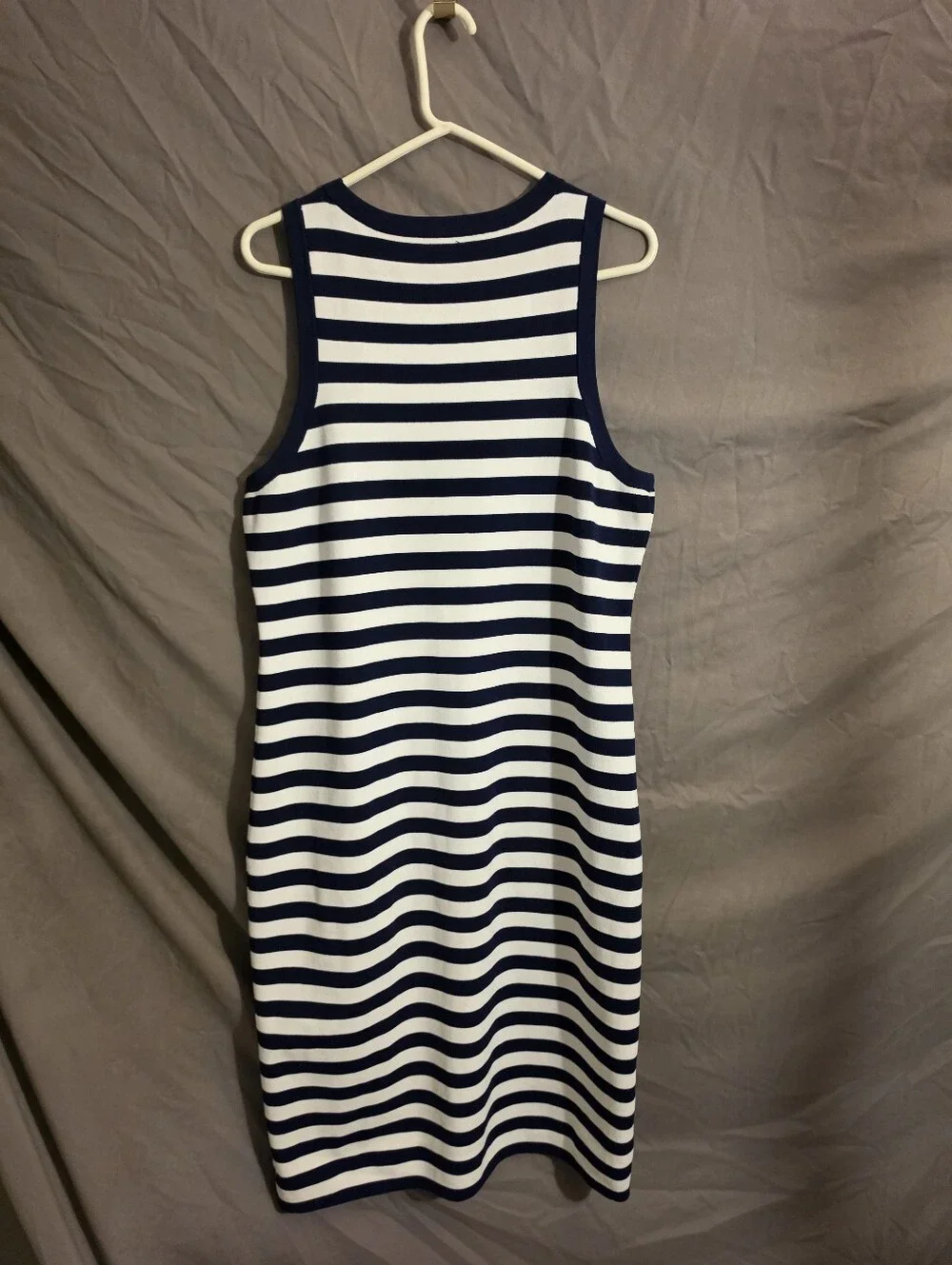 Michael Kors Navy & White Striped Sleeveless Midi Dress